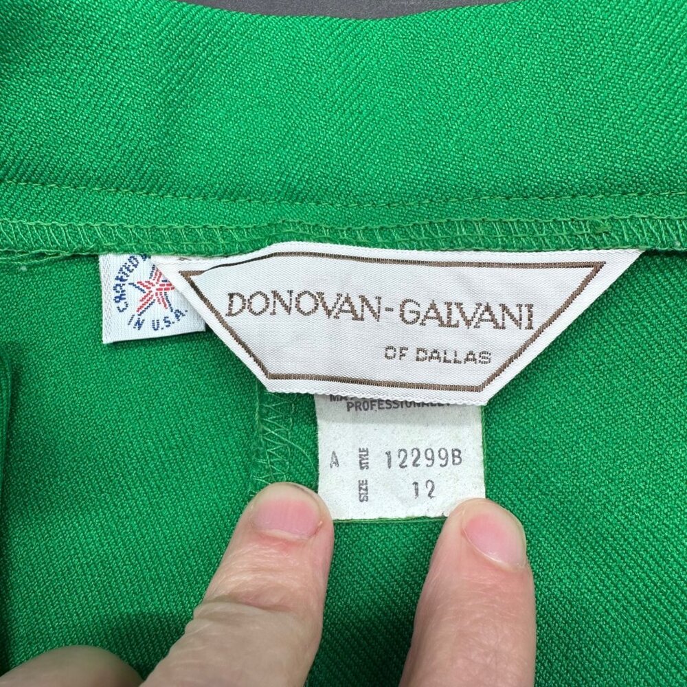 Vintage Suit Set Blazer Top Pants 3 Piece Green Size 12 Donovan Galvani USA 80s - Picture 4 of 10